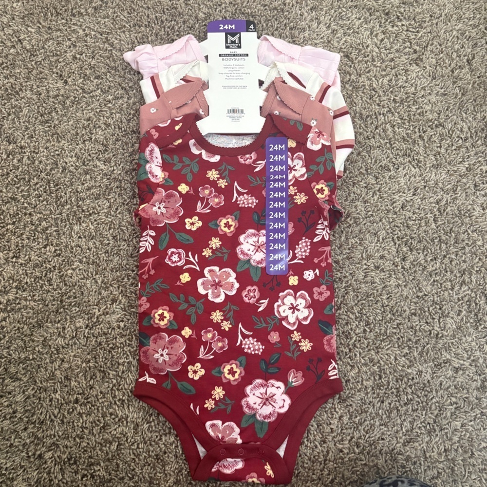 Charming Floral Bodysuit for Kids - Burgundy and Pink